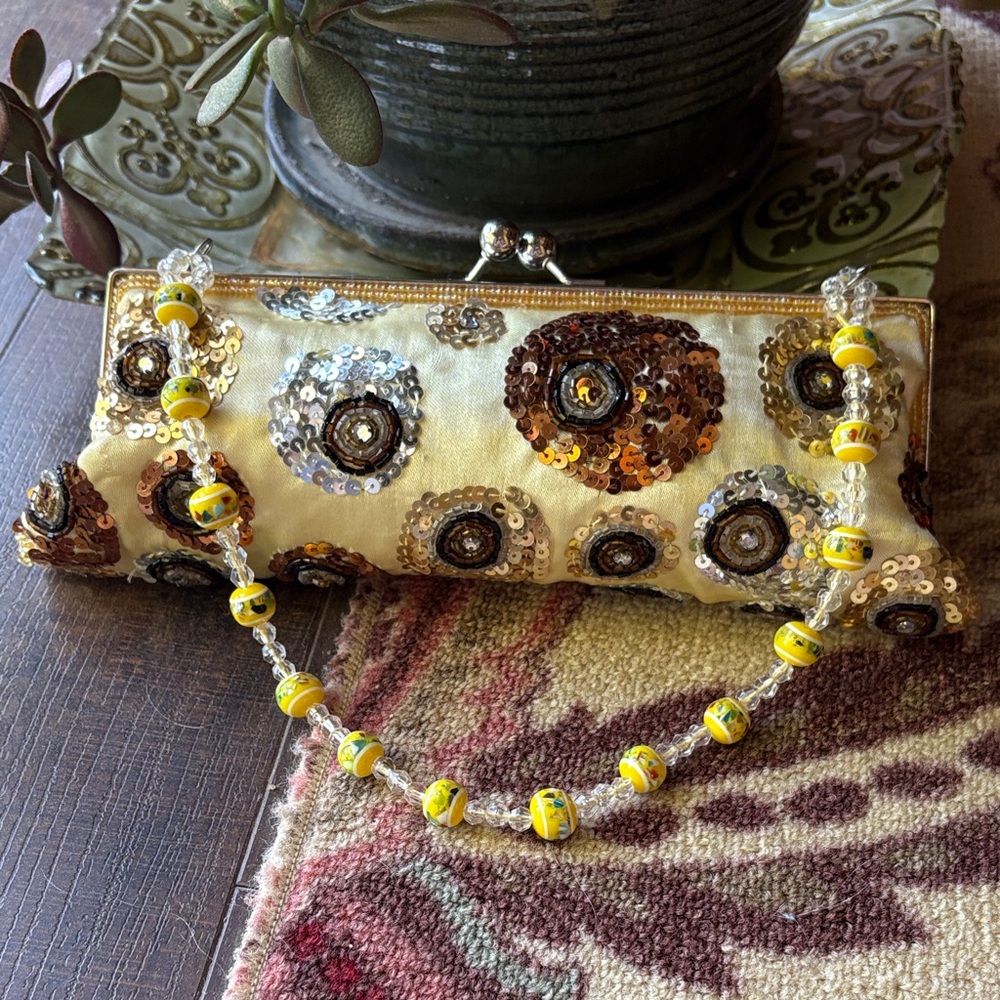 CMZ Sequin Embellished Clutch with Beaded Strap